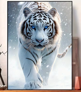 Preview: Diamond Painting Blauäugiger Weißer Tiger